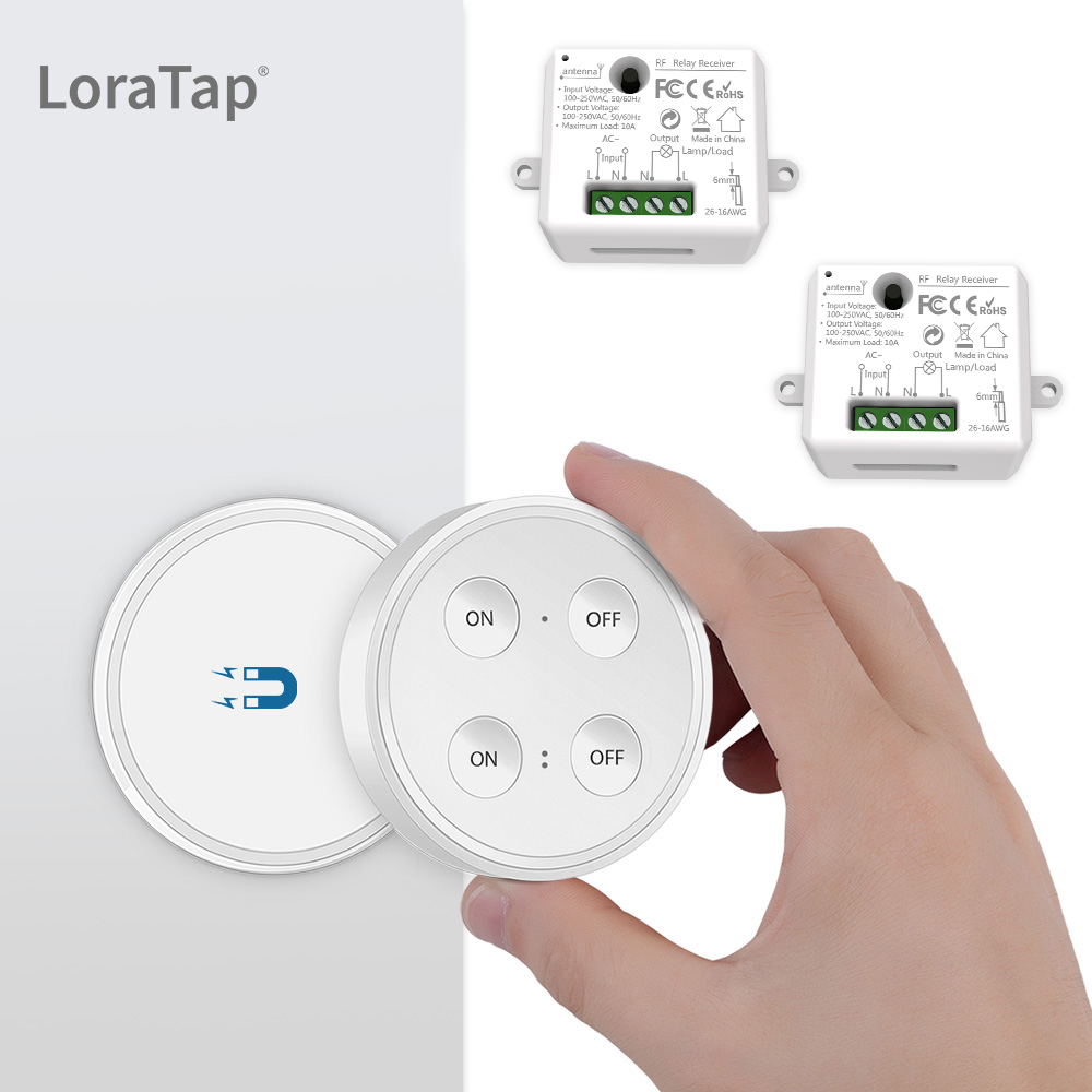 Kit d'interrupteur d'éclairage sans fil magnétique LoraTap (une  télécommande à 4 boutons et deux récepteurs relais) 868 MHz pour le marché  de l'UE,Vente