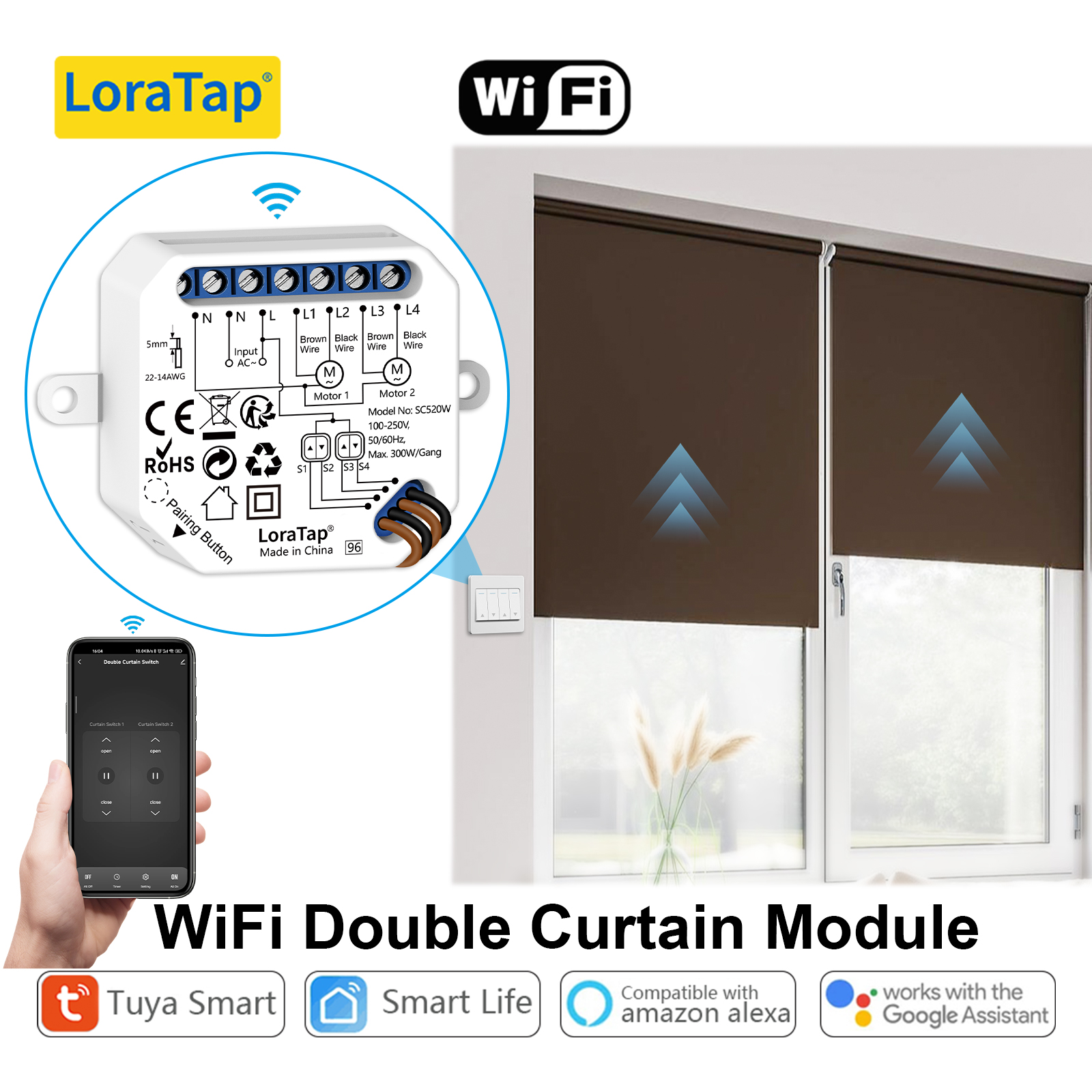 LoraTap - Interrupteur tactile rideaux et volet roulant électrique