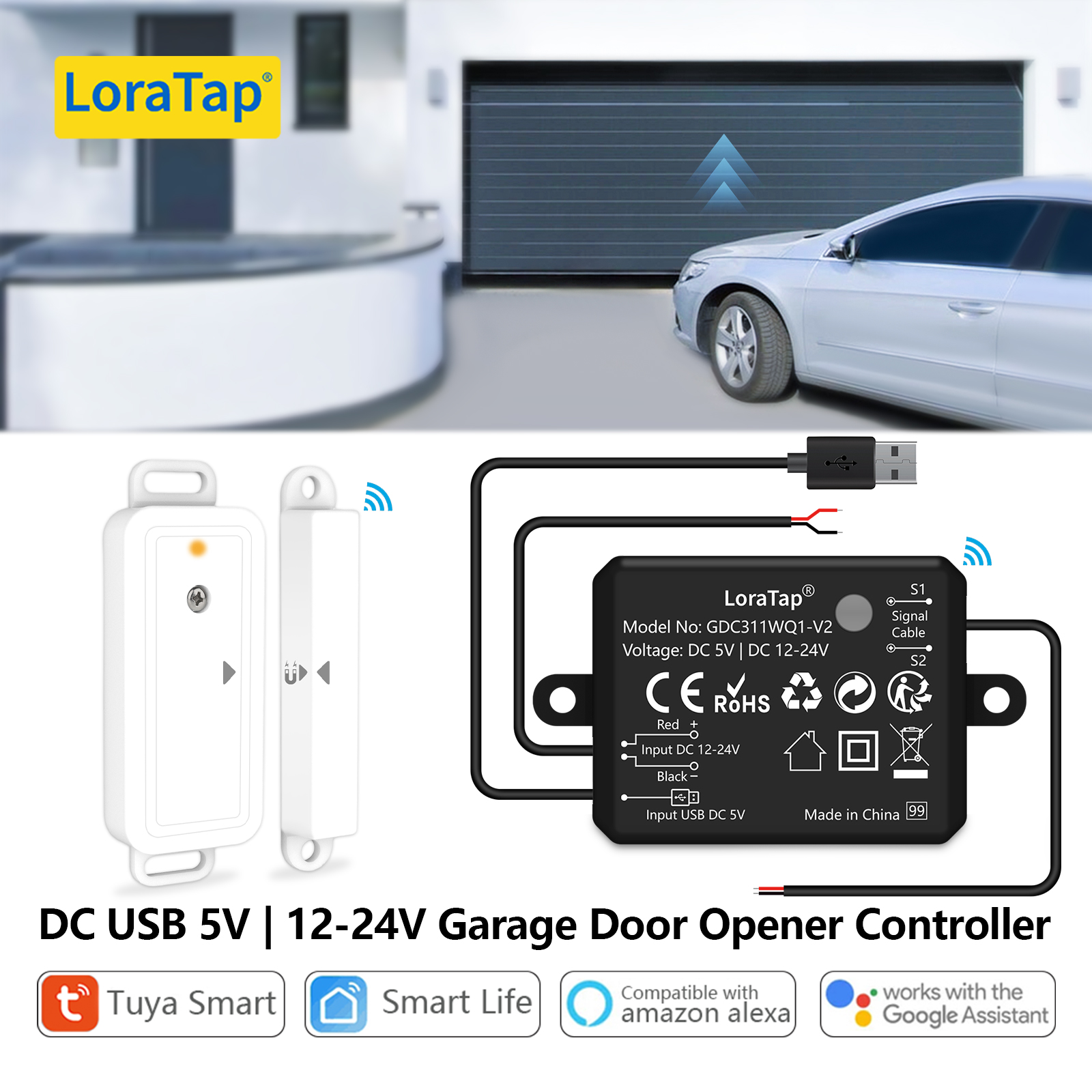 LoraTap Ouvre-Porte de Garage Connecté WiFi, Interrupteur de Porte  Intelligent, Compatible avec Google Home Alexa, Commutateur Contrôlé à  Distance, Kits Smart Module pour Portail Coulissant : : Bricolage