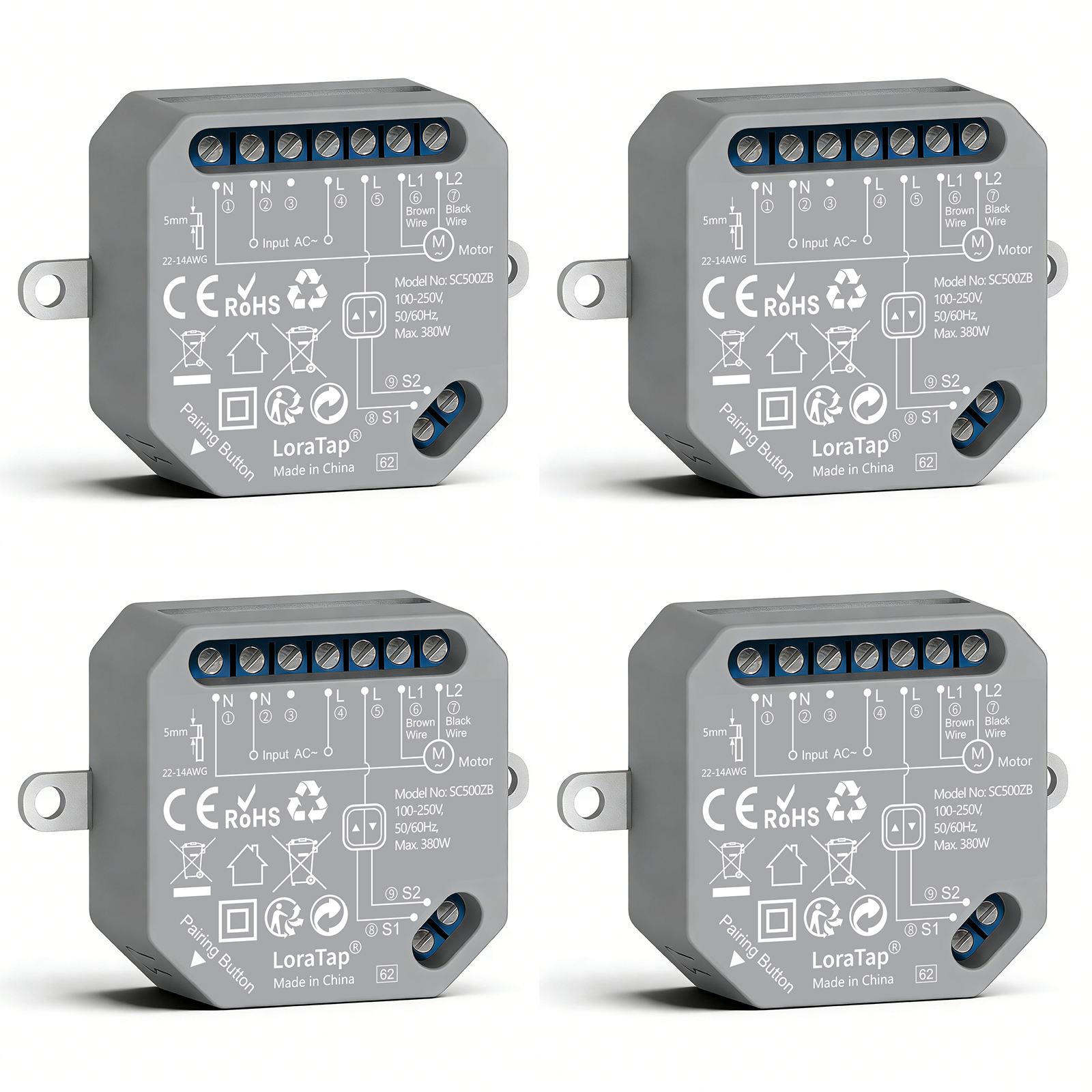 LoraTap Interrupteur pour Volets Roulants ZigBee, Pack de 4, Contrôle ...